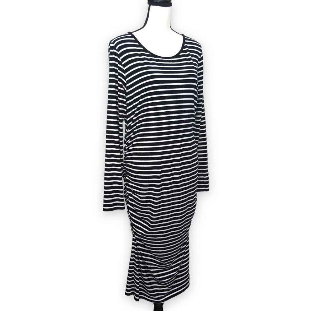 Isabella Oliver Black White Stripe Maternity Dress Size 4 U.S. Sz 10 Long Sleeve - Picture 1 of 5